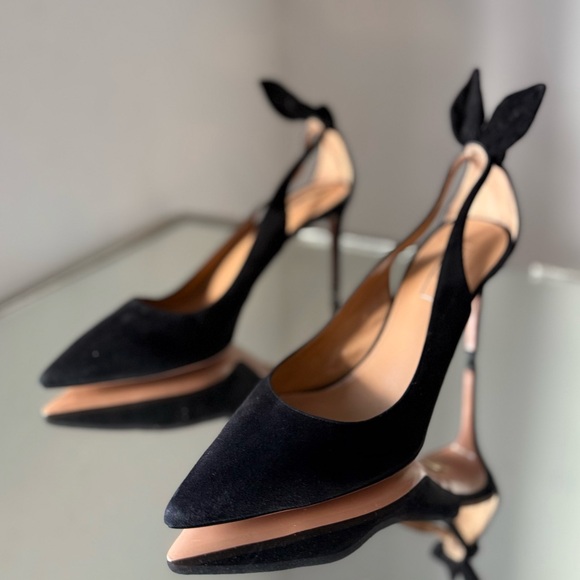 New 🖤 Aquazzura Black Bow Tie Pumps Deneuve 85 39 $885 - Picture 11 of 12